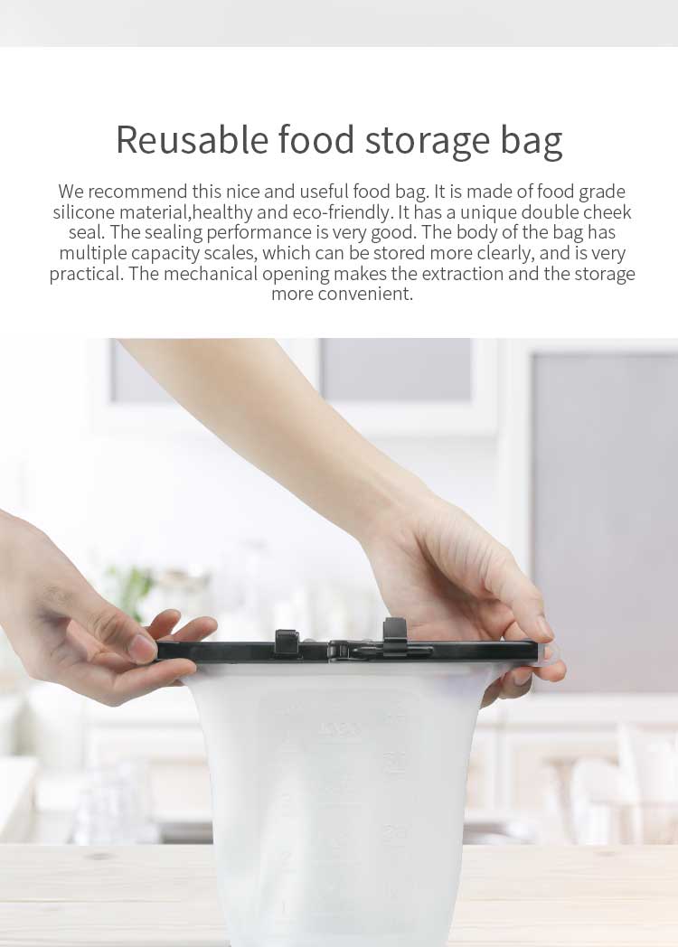  Kitchen Home Clip Type Silicone Fresh Keeping Bag Reusable Convenient Travel Food Storage Bags(图2)