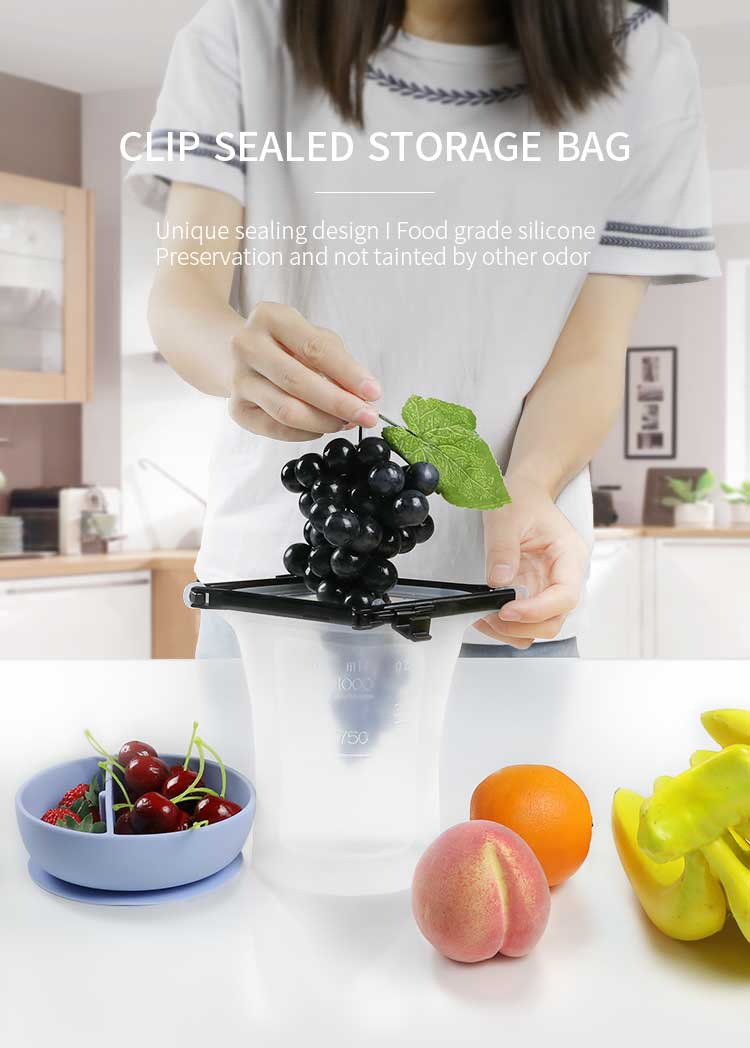  Kitchen Home Clip Type Silicone Fresh Keeping Bag Reusable Convenient Travel Food Storage Bags(图1)